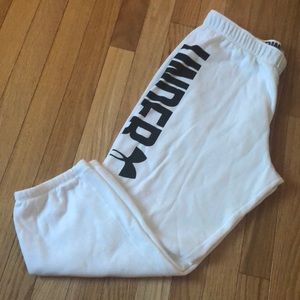White and black UA capri sweatpants